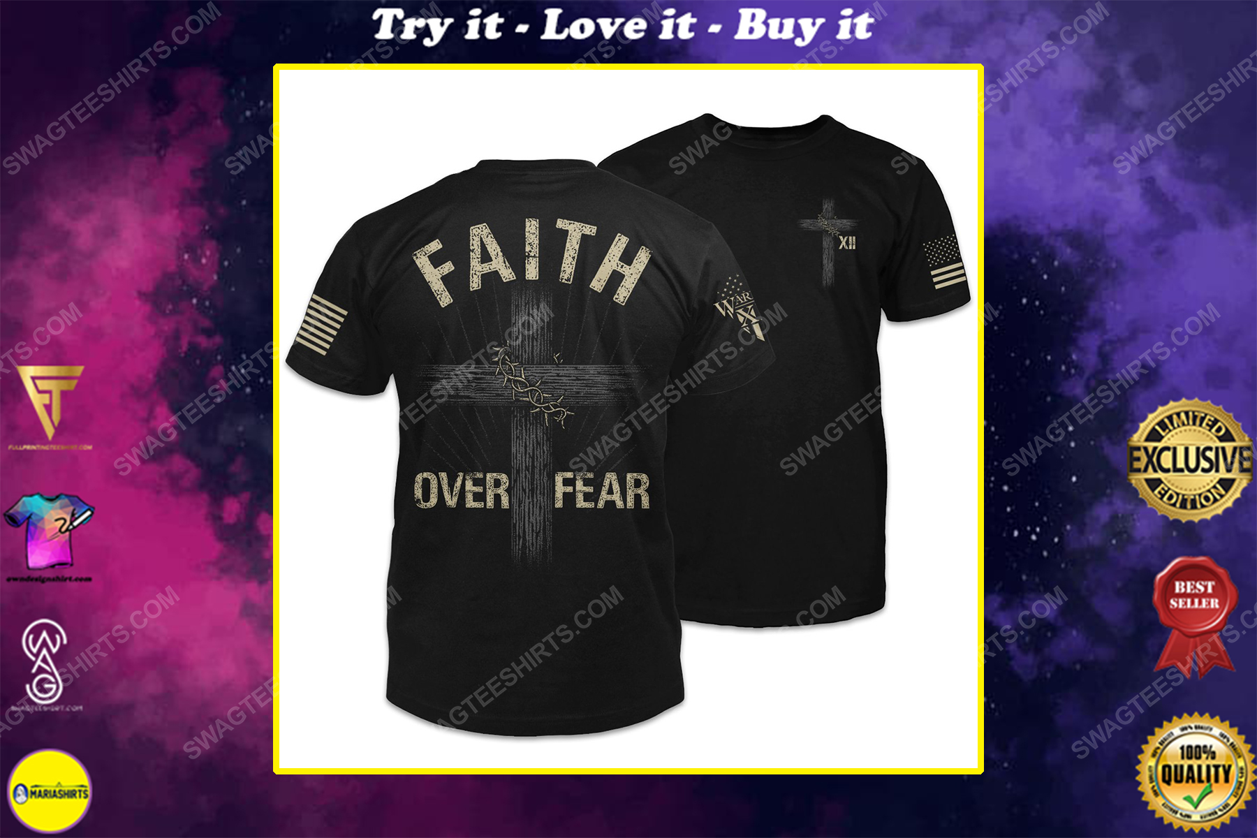 Faith over fear cross and american flag shirt