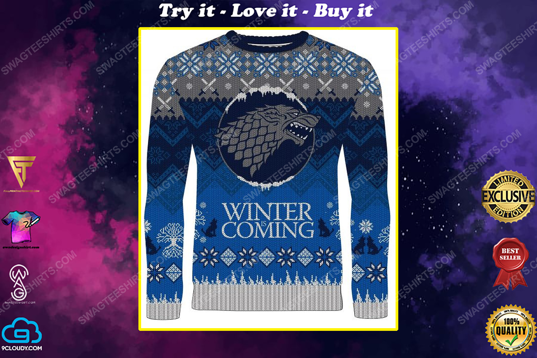 Game of thrones winter is coming stark full print ugly christmas sweater