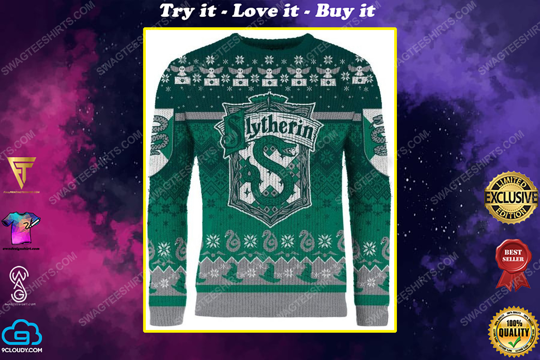 Harry potter slytherin house full print ugly christmas sweater