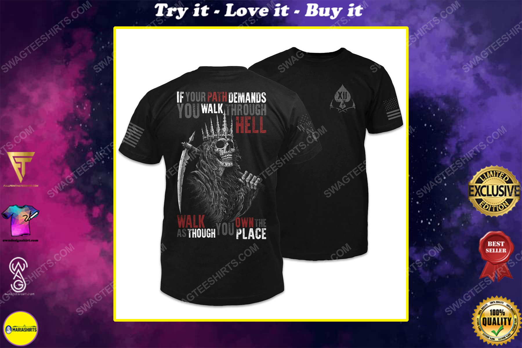 If your path demands you walk through hell walk as though you own the place skull shirt