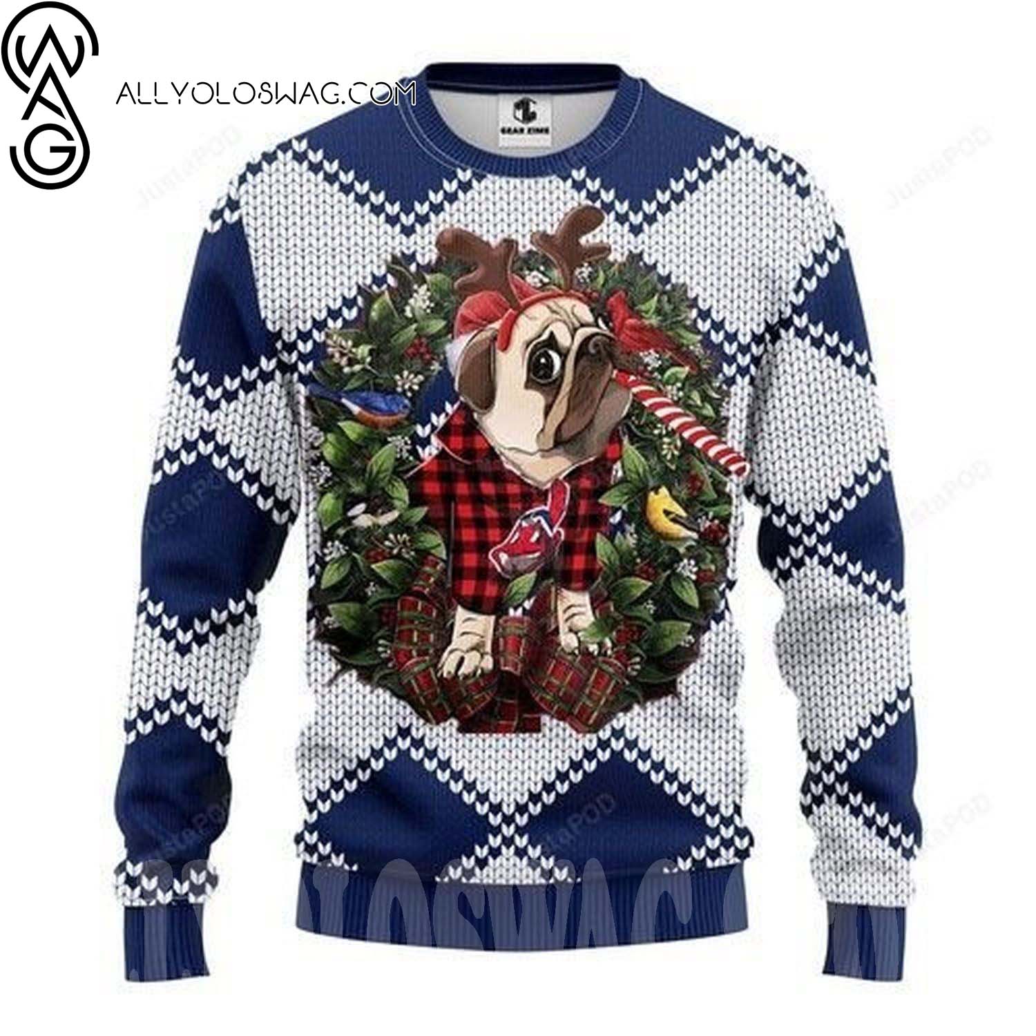 MLB Sport Fans Cleveland Indians Pug Dog Lover Cute Gift Ugly Christmas  Sweater - Freedomdesign