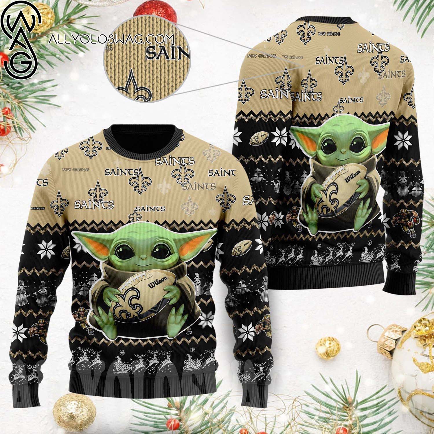 Baby Yoda Boba Fett The Mandalorian New orleans saints ugly christmas  sweater