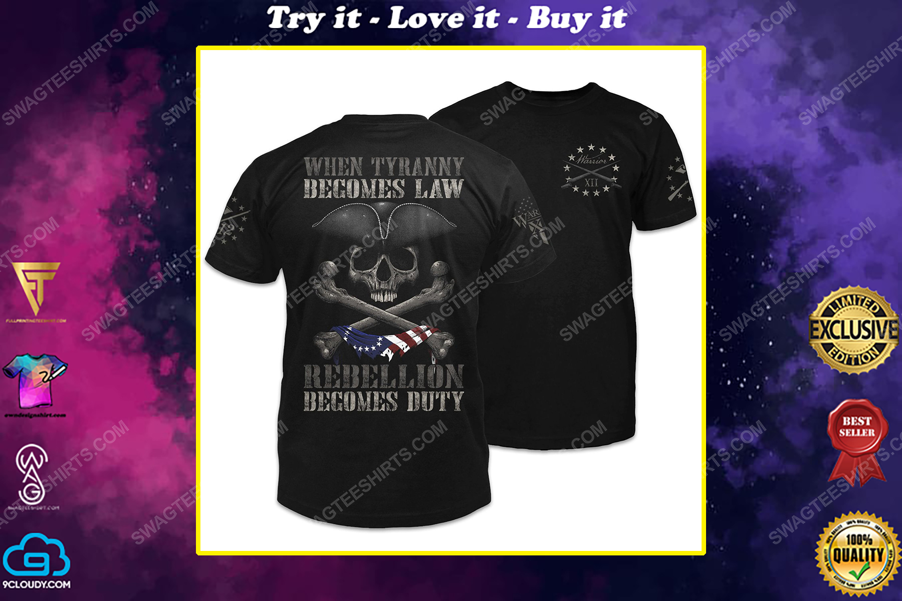 Skull when tyranny becomes law rebellion becomes duty shirt