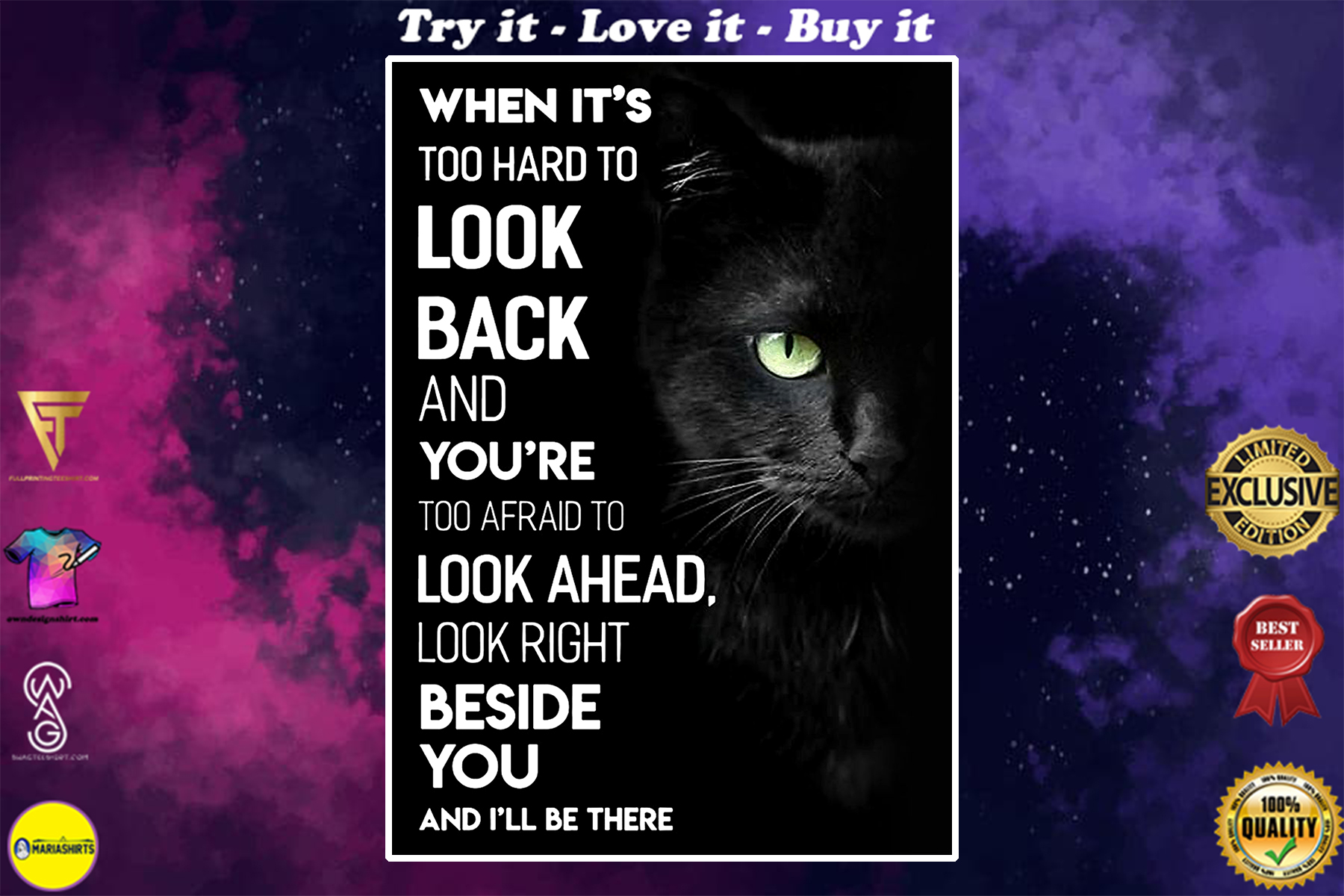 black cat cat when its too hard to look back and youre roo afraid to look ahead poster