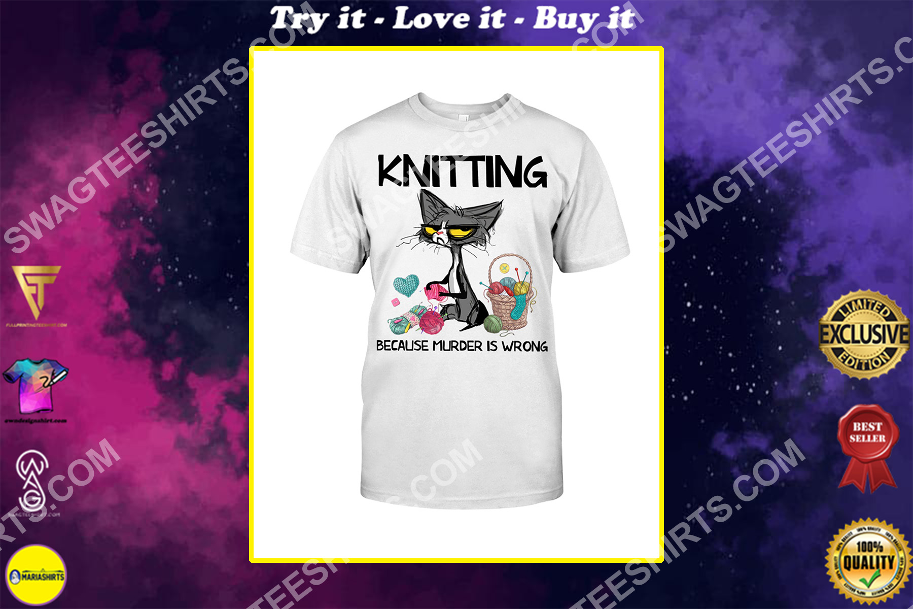 cat lover cat knitting murder is wrong shirt