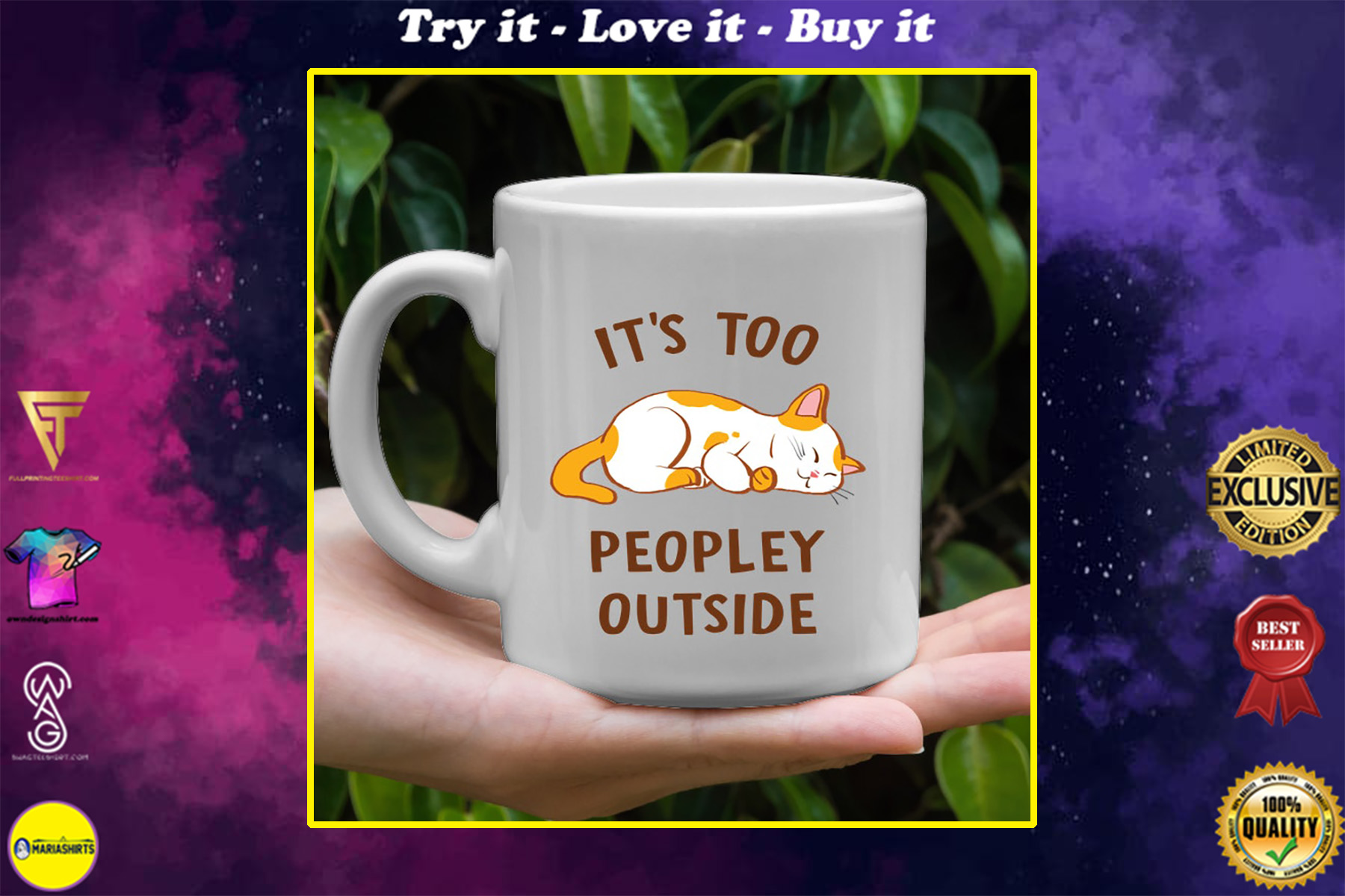 cat lover its too peopley outside mug