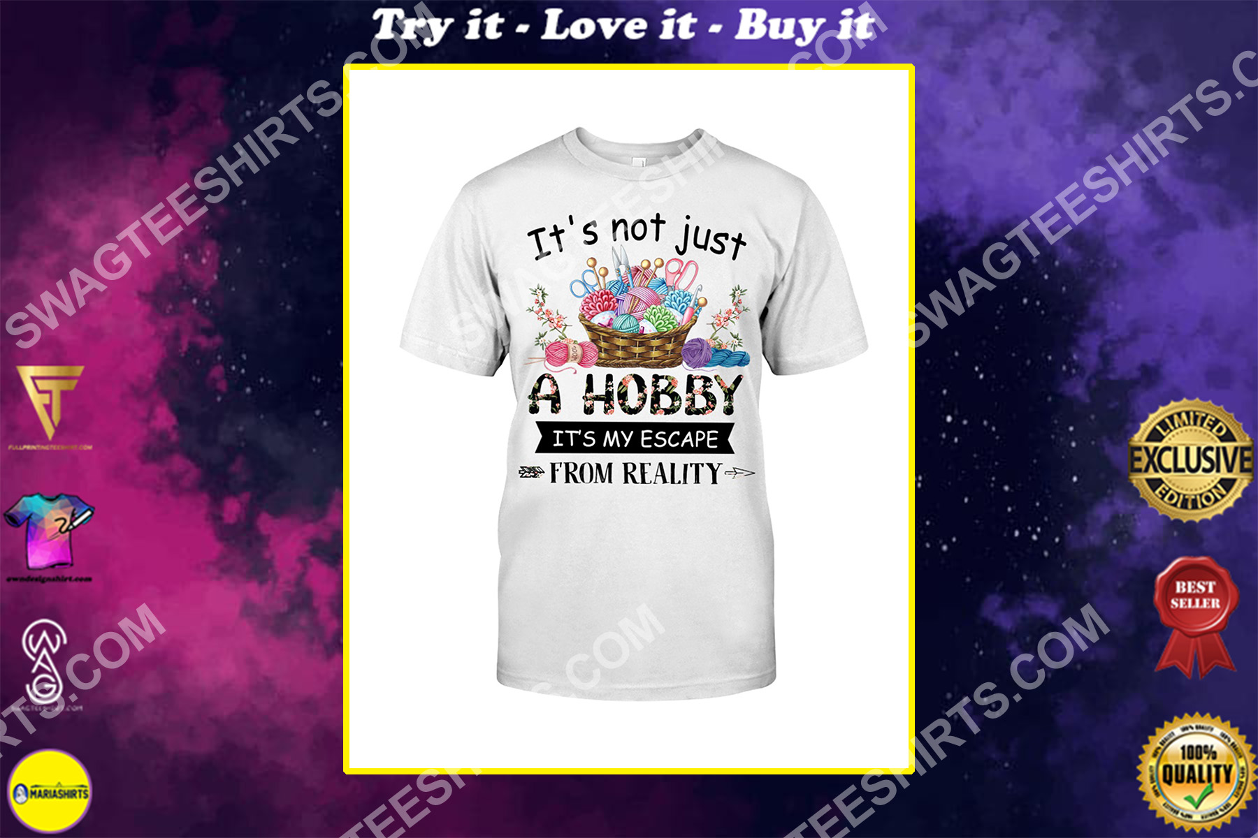 crochet and knitting it's not just a hobby it's my escape from reality shirt