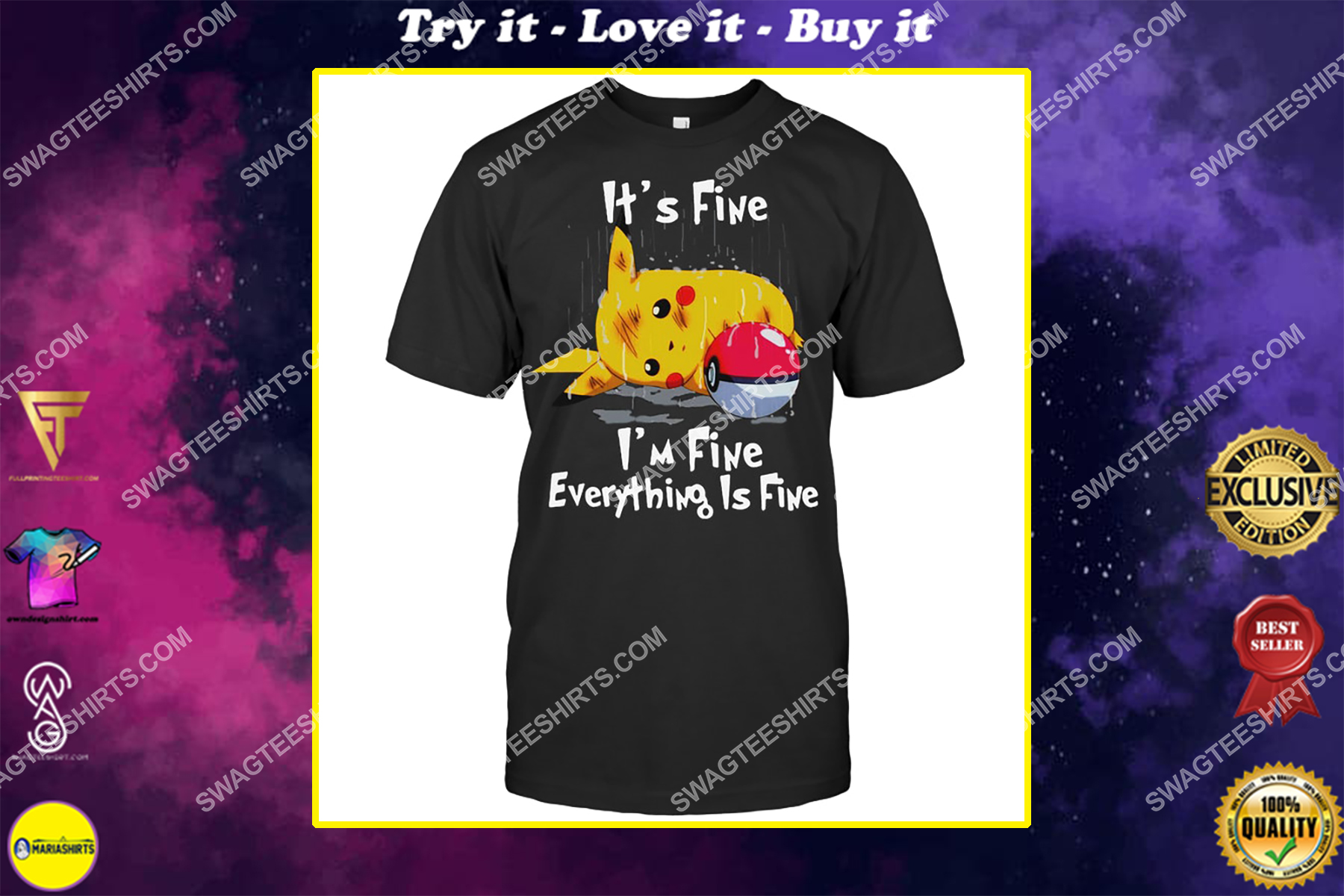 it's fine i'm fine everything is fine pikachu pokemon shirt