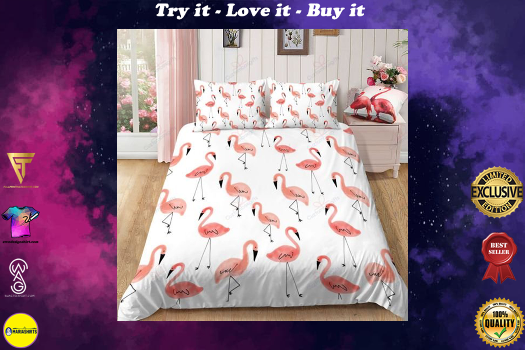 lovely pink flamingo bedding set