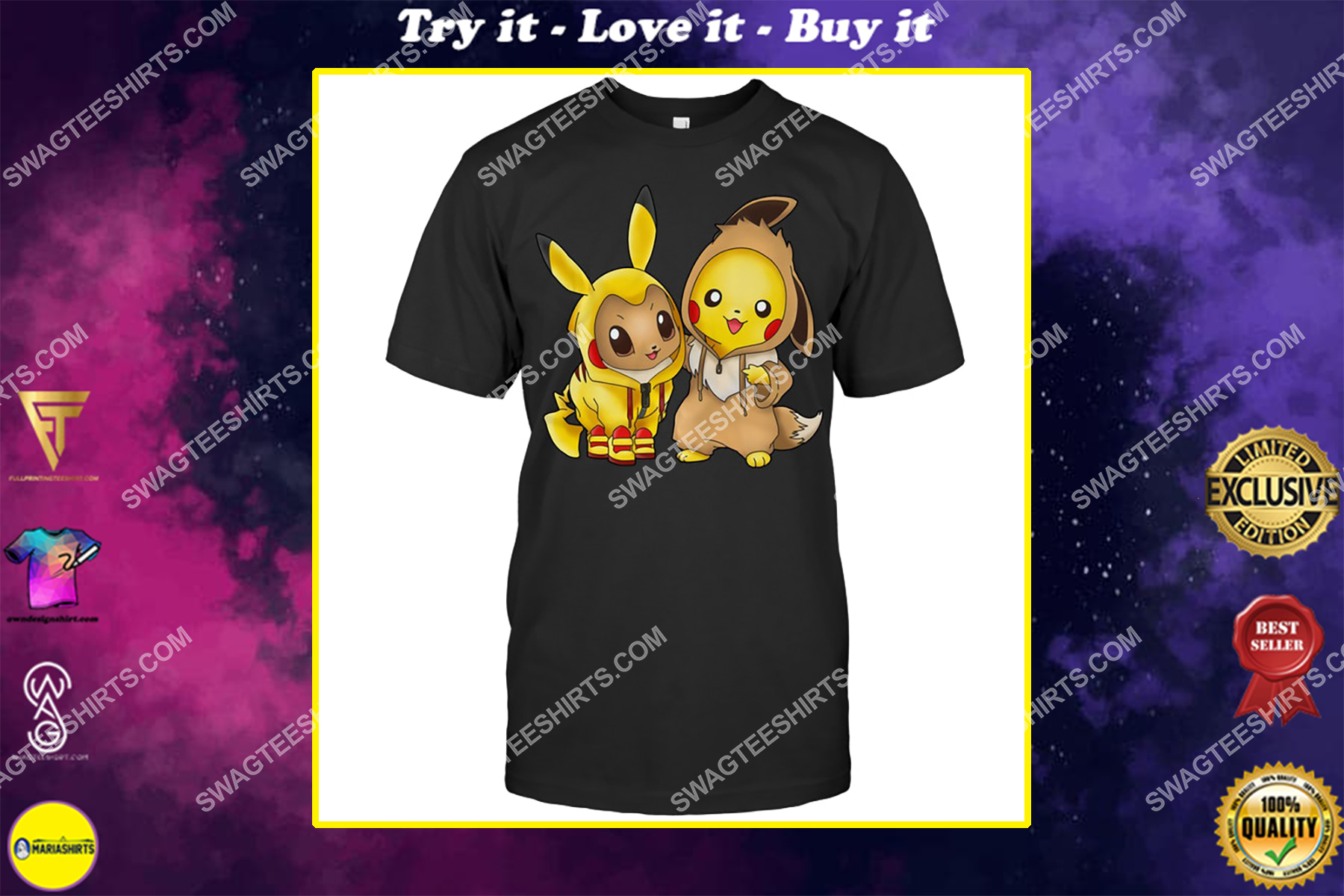 pikachu and eevee cosplay pokemon shirt