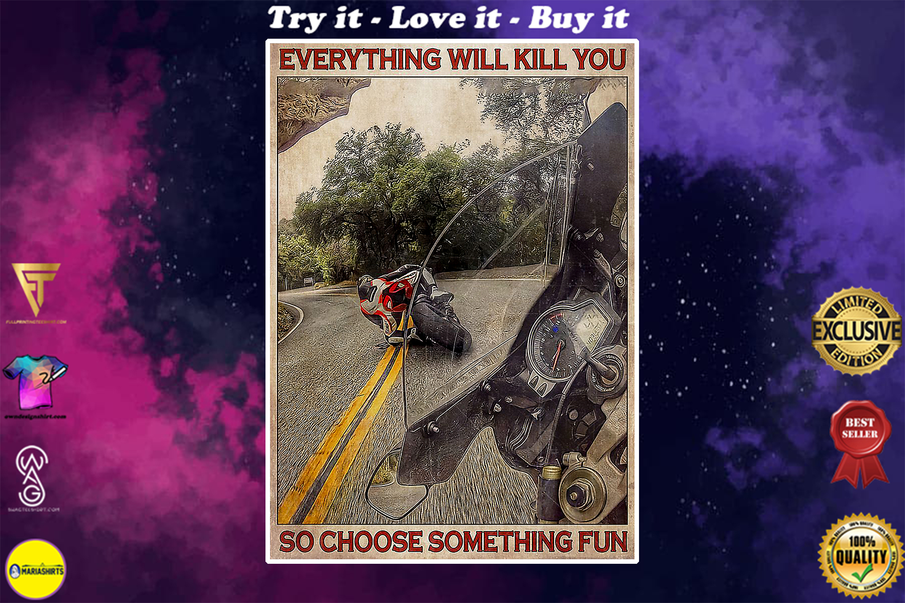retro everything will kill you so choose something fun motorcycle poster