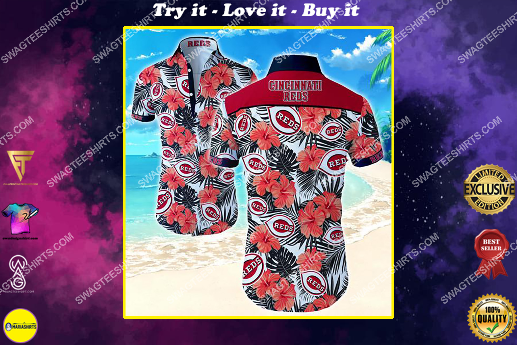 tropical flower cincinnati reds team summer hawaiian shirt