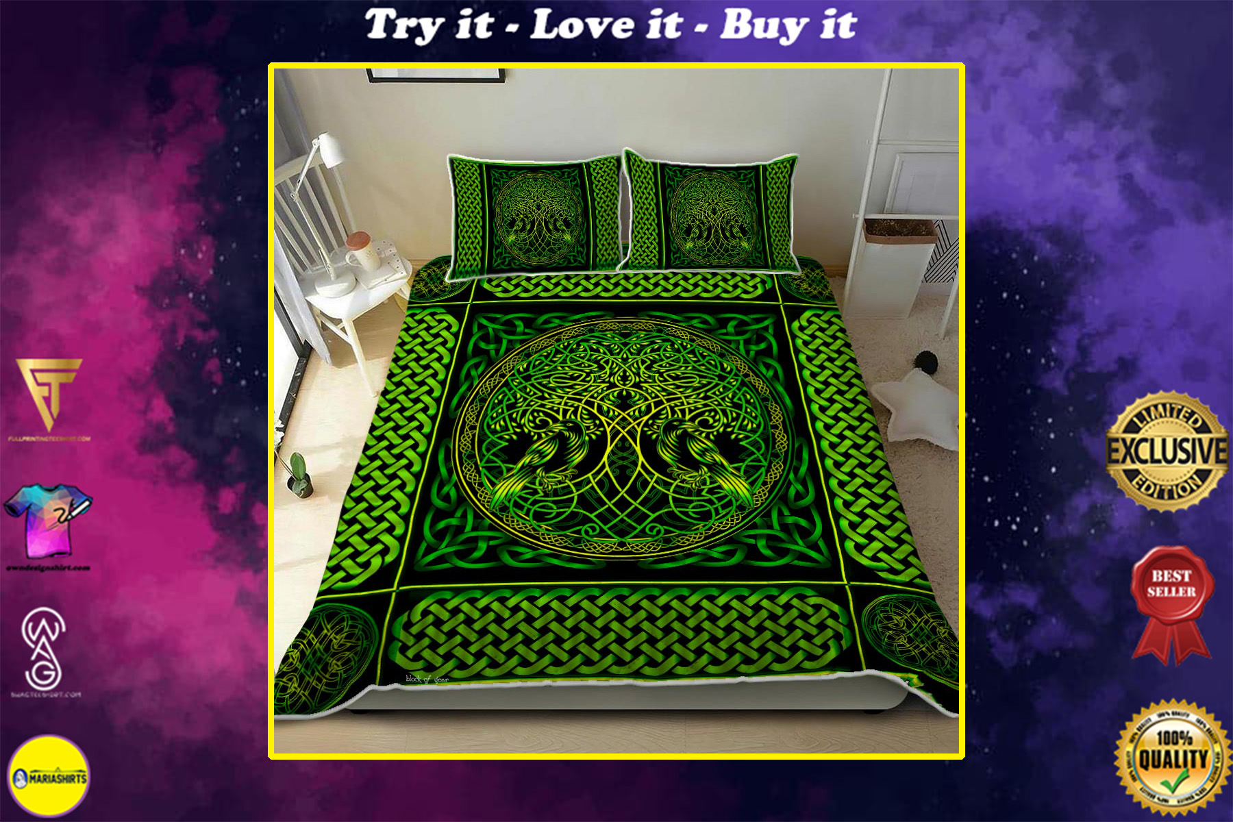 viking tree of life all over printed bedding set