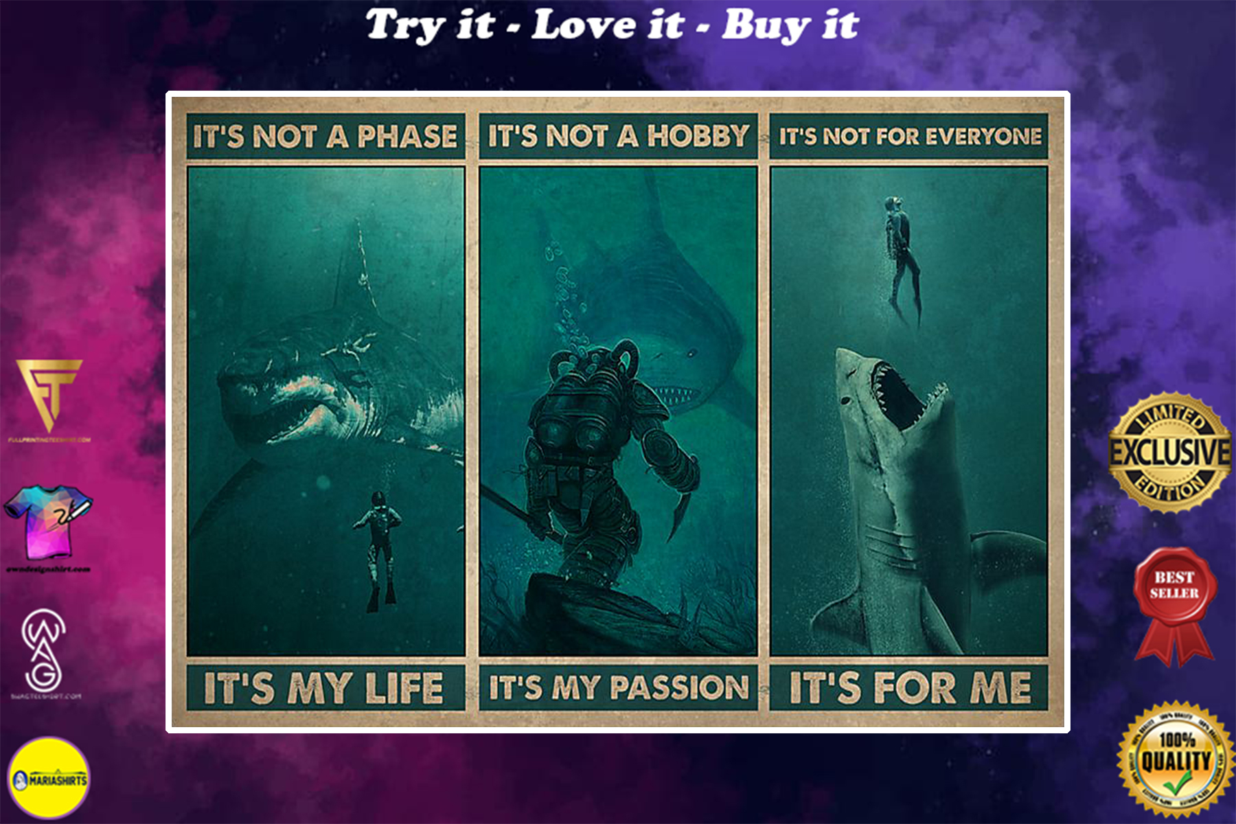 vintage scuba its not a phase its my life its not a hobby its my passion poster