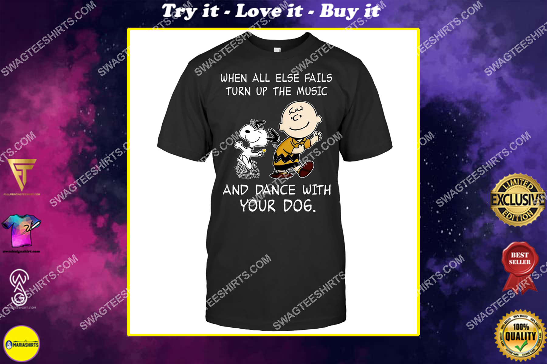 when all else fails turn up the music and dance with your dog snoopy shirt