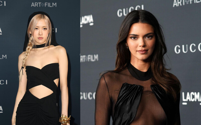 Kendall Jenner, Rosé Blackpink, and Paris Hilton all dressed in black on the red carpet of lacma 2022