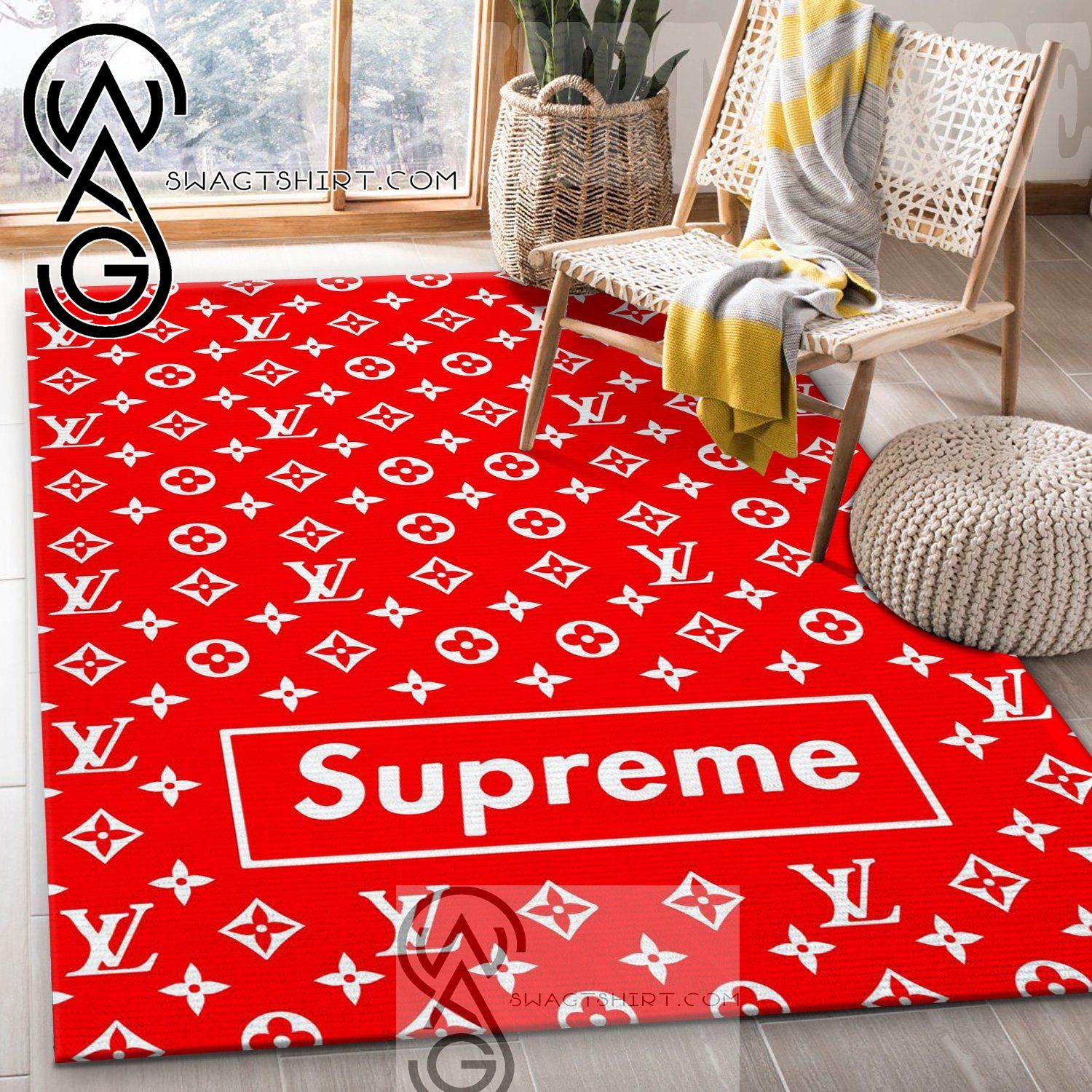 Best Selling Product] Supreme Lv Red Area Rug Living Room Rug Christmas  Gift US Decor