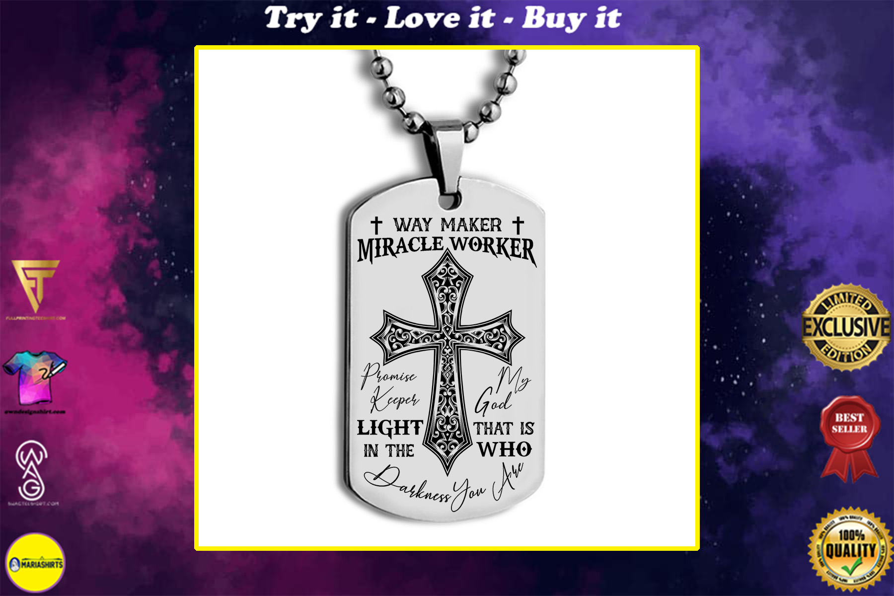 Jesus cross way maker miracle worker promise keeper light in the darkness dog tag
