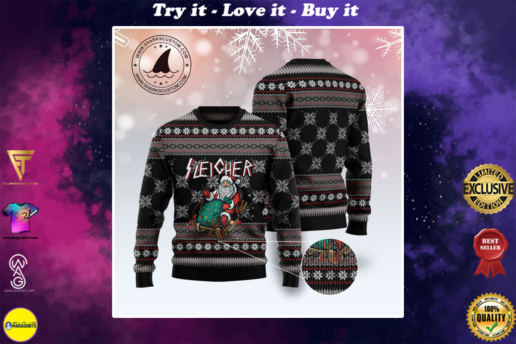 santa sleigher all over printed ugly christmas sweater