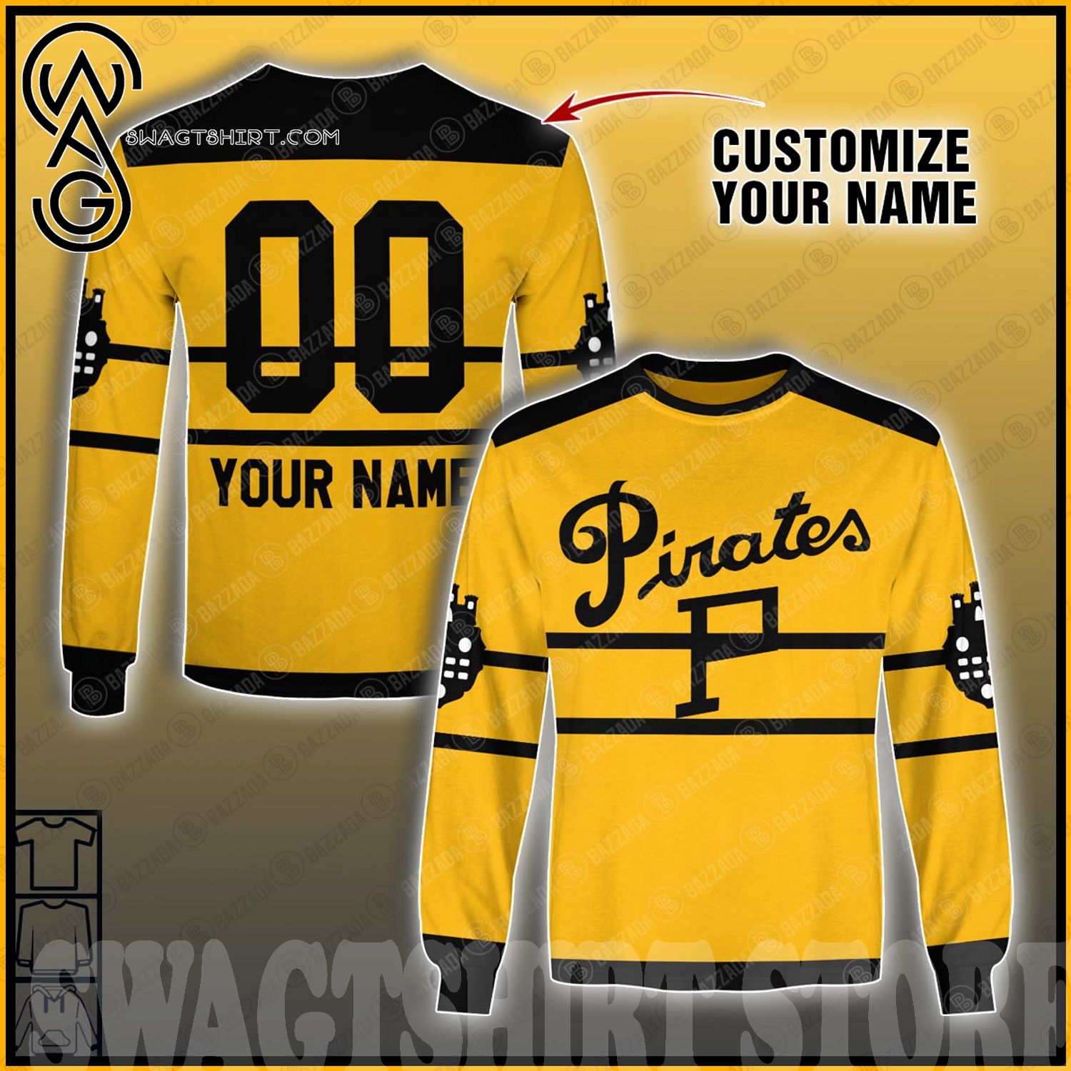 Best Selling Product] Personalize Name and Number Pittsburgh Pirates Yellow Hockey  Jersey 1925 1930 For Fan All Over Printed Shirt
