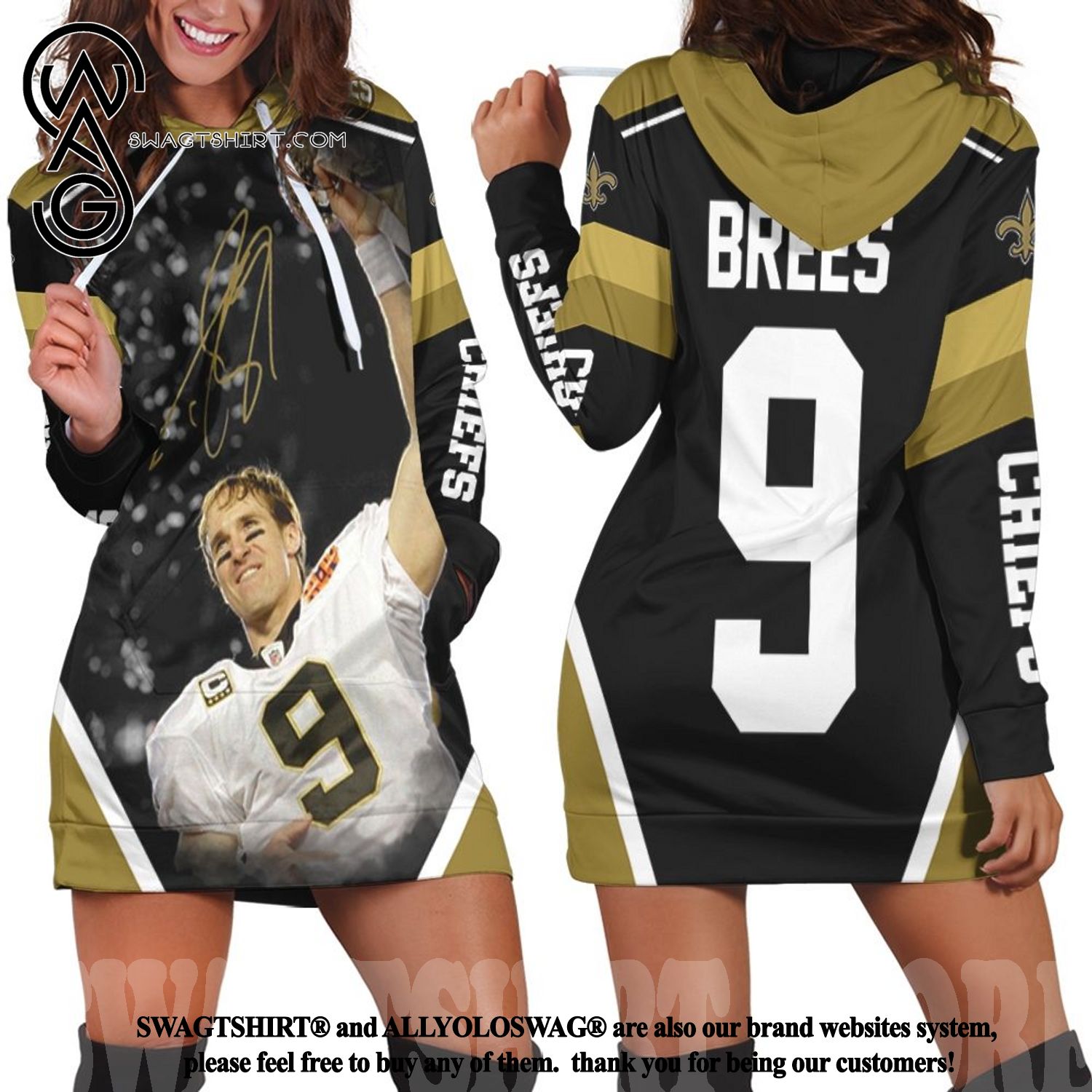 Best Selling Product] Champion Drew Brees New Orleans Saints Golden Signed Hot All Over Print Hoodie Dress