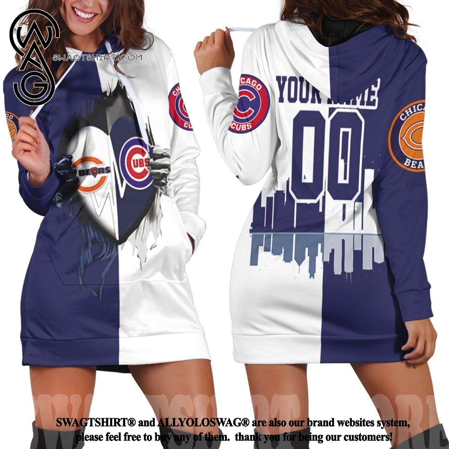 Best Selling Product] Chicago Bears And Chicago Cubs Heartbeat