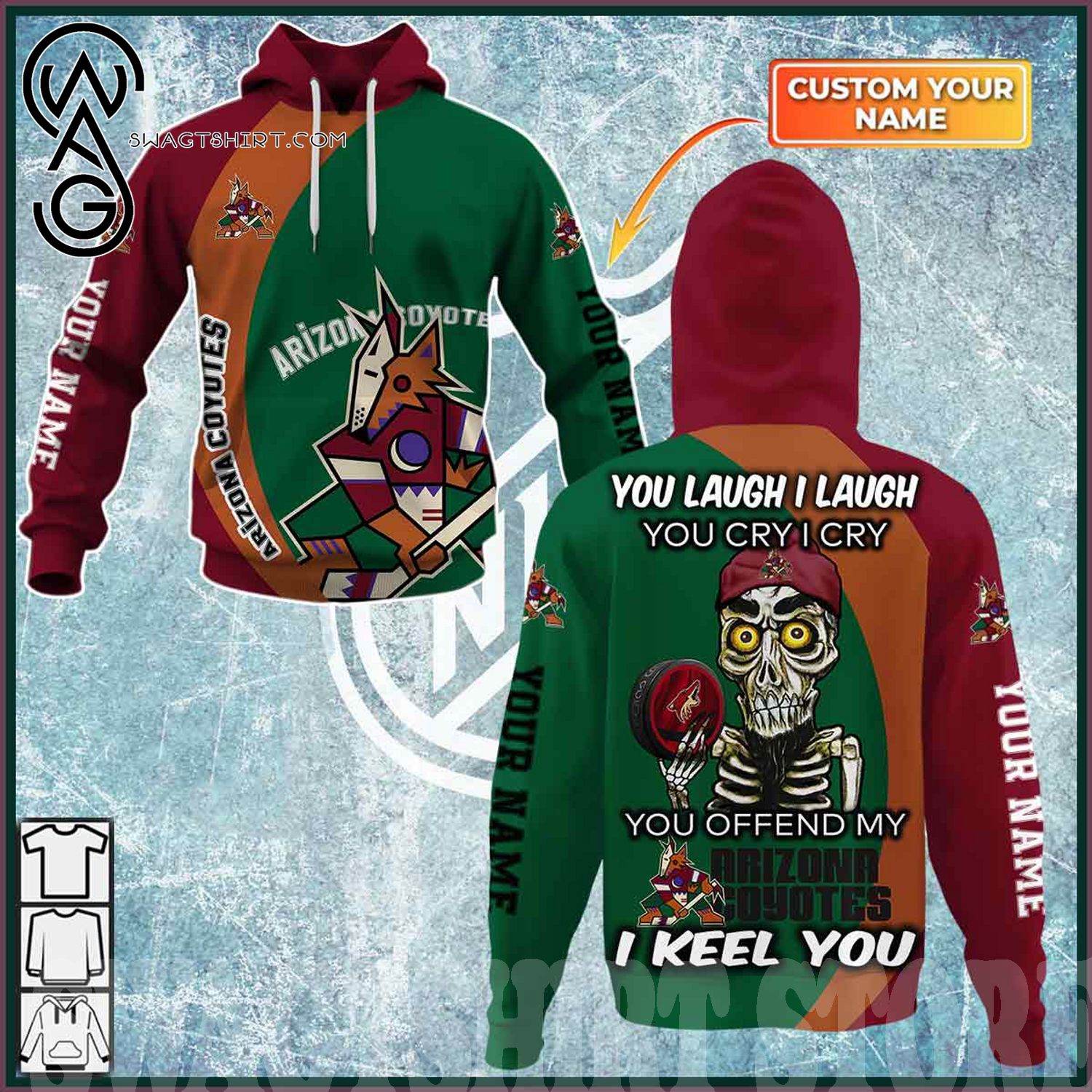 NHL Arizona Coyotes 3D Christmas Hoodie Custom Name And Number Special Gift  For Fans