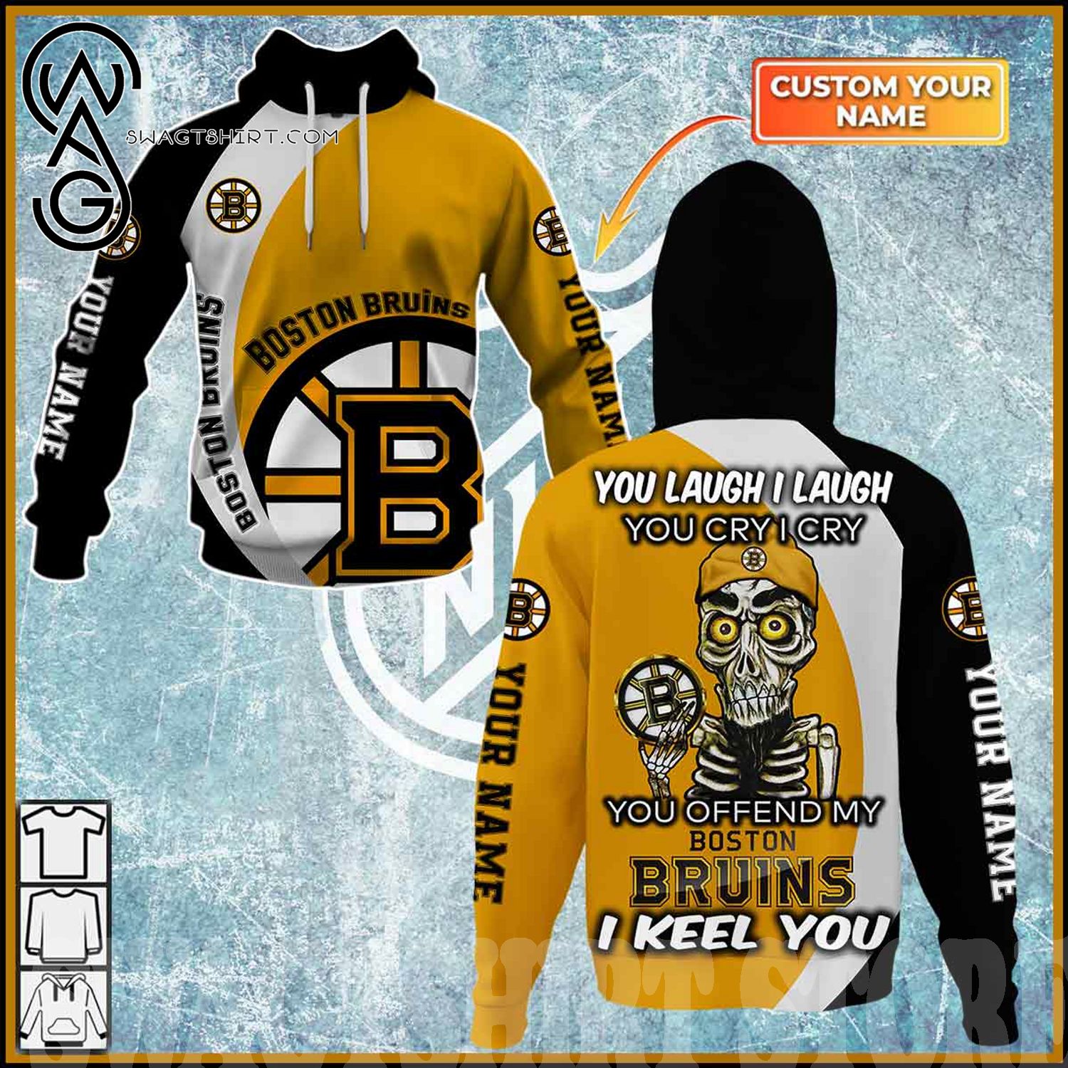 Personalized NHL Boston Bruins All Over Print 3D Hoodie Military