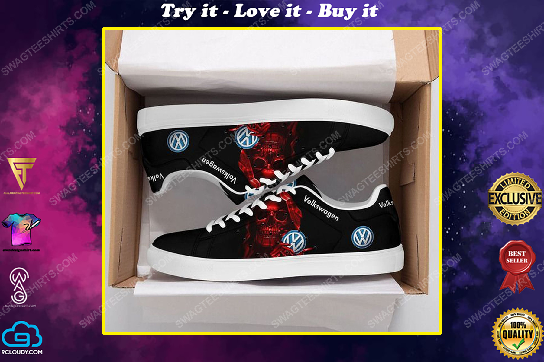 The red skull with volkswagen logo stan smith shoes