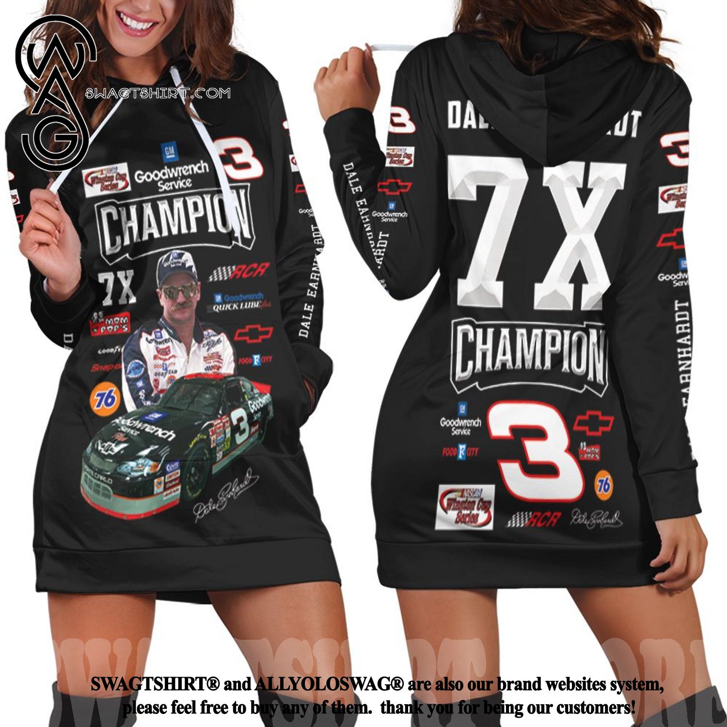 Dale Earnhardt Champion 7x Chevrolet Racing Car Signed For Fan Hot Outfit Hoodie Dress