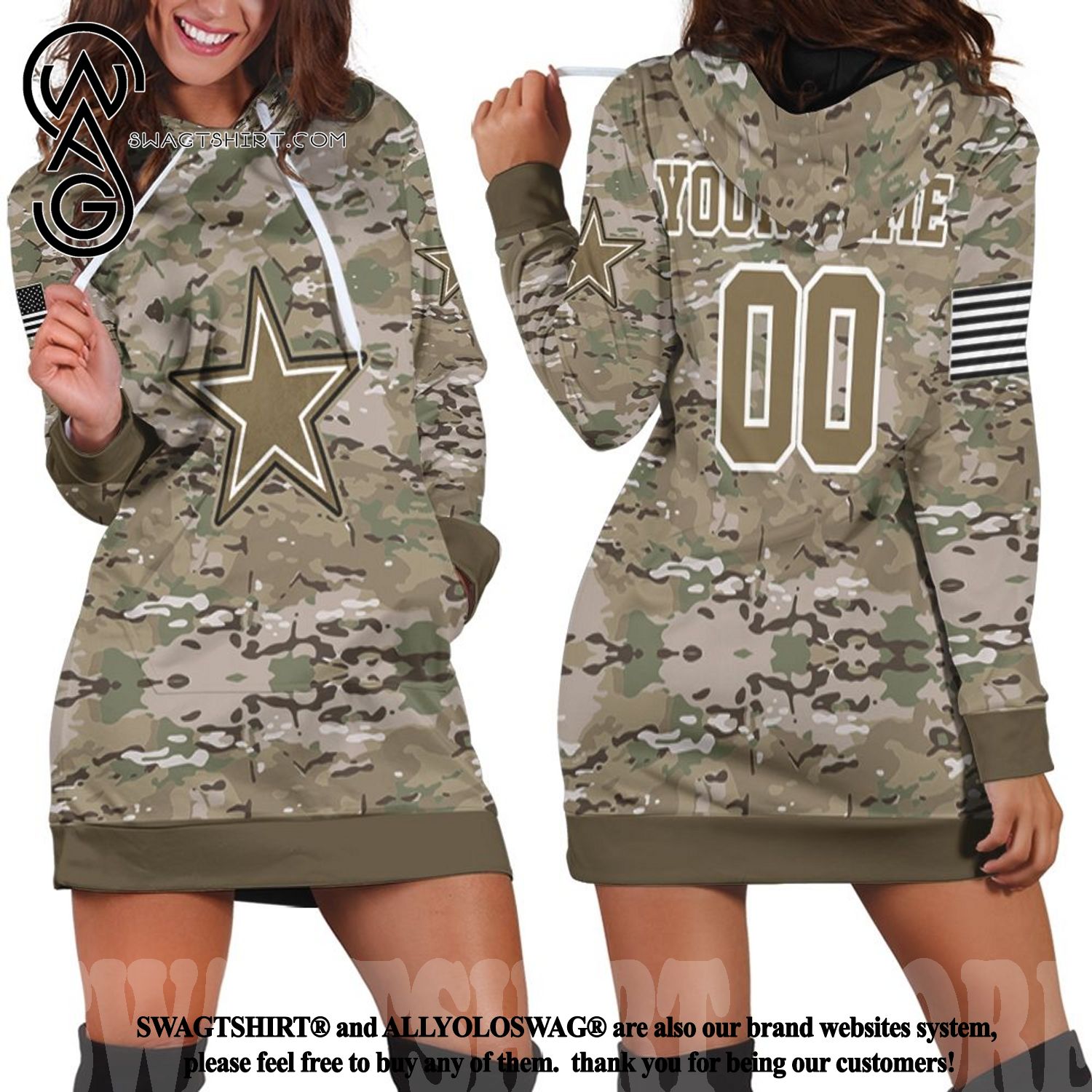Dallas Cowboys Camourflage Veteran New Fashion Full Printed Hoodie Dress