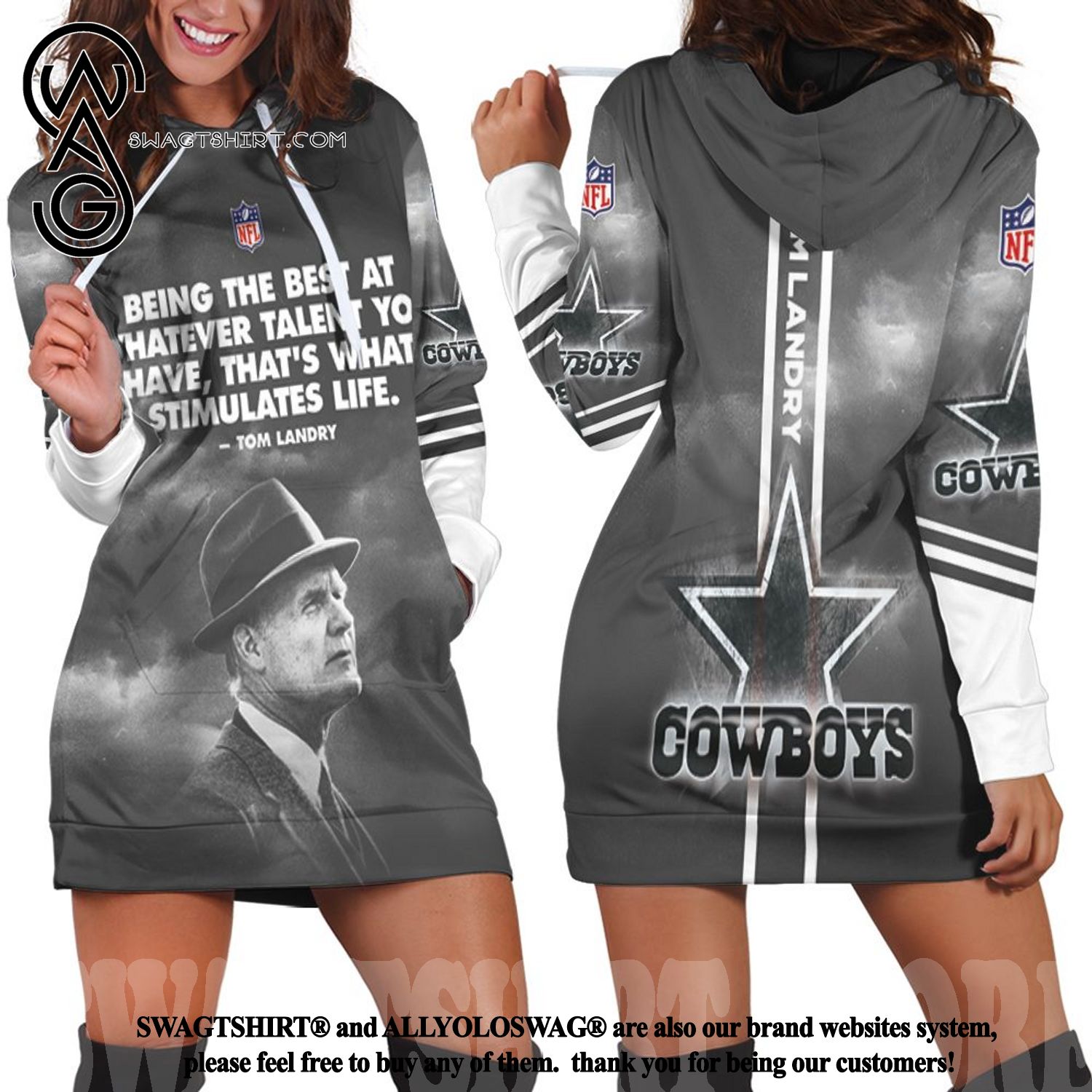 Dallas Cowboys Tom Landry Quote New Fashion Full Printed Hoodie Dress