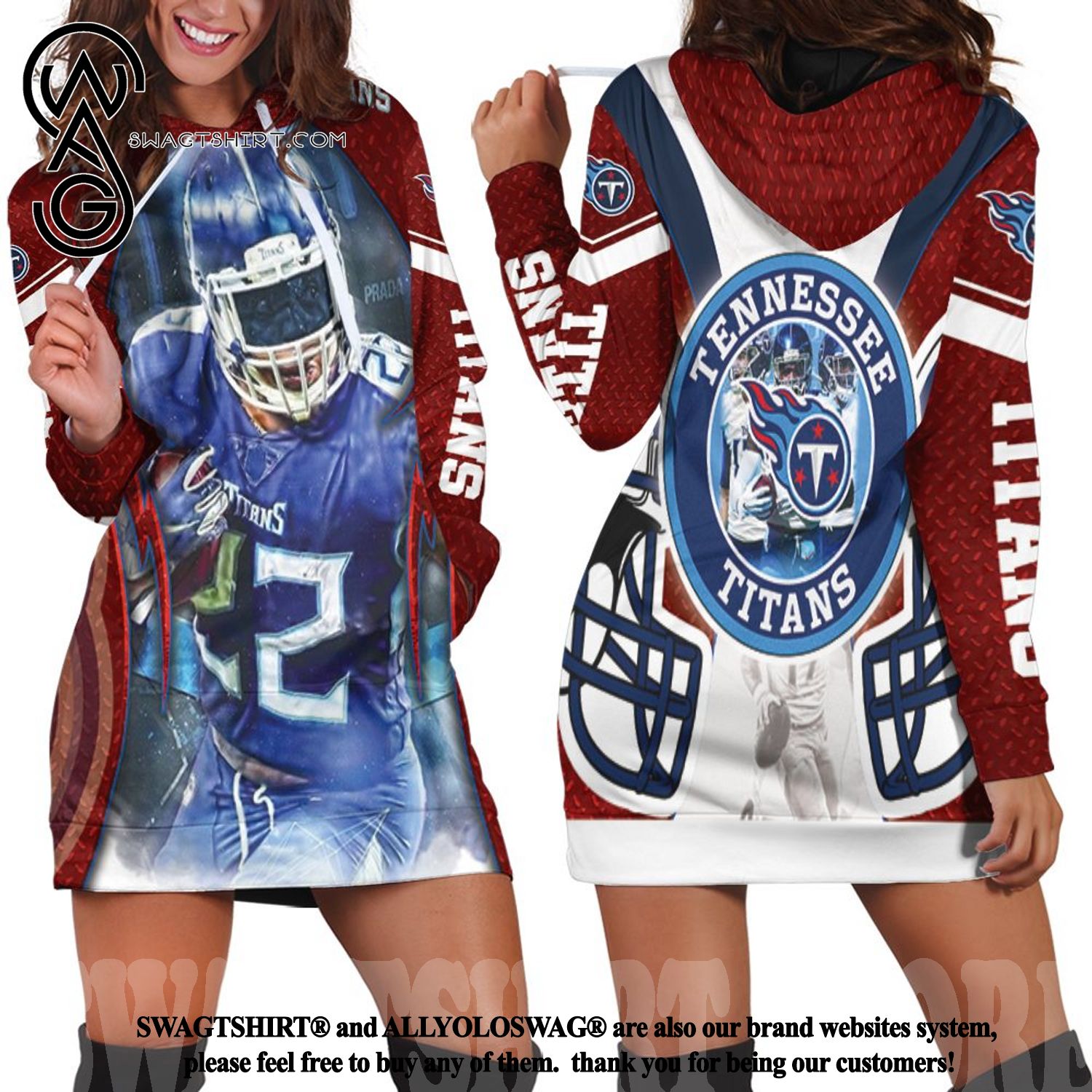 Derrick Henry 22 Tennessee Titans Super Bowl AFC South Hot Outfit All Over Print Hoodie Dress
