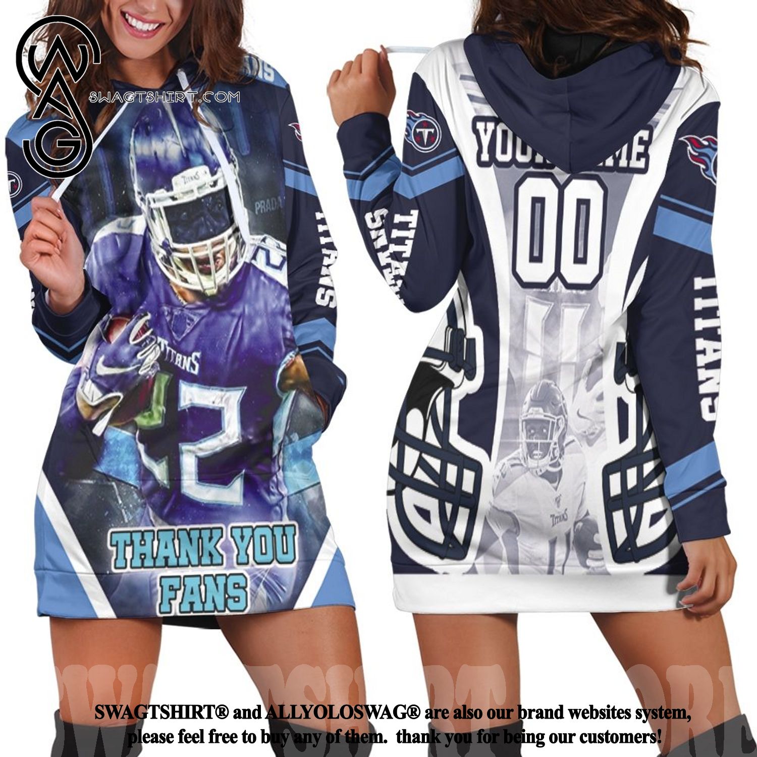 Derrick Henry 22 Thanks You Fan Tennesee Titans AFC South Full Print Hoodie Dress