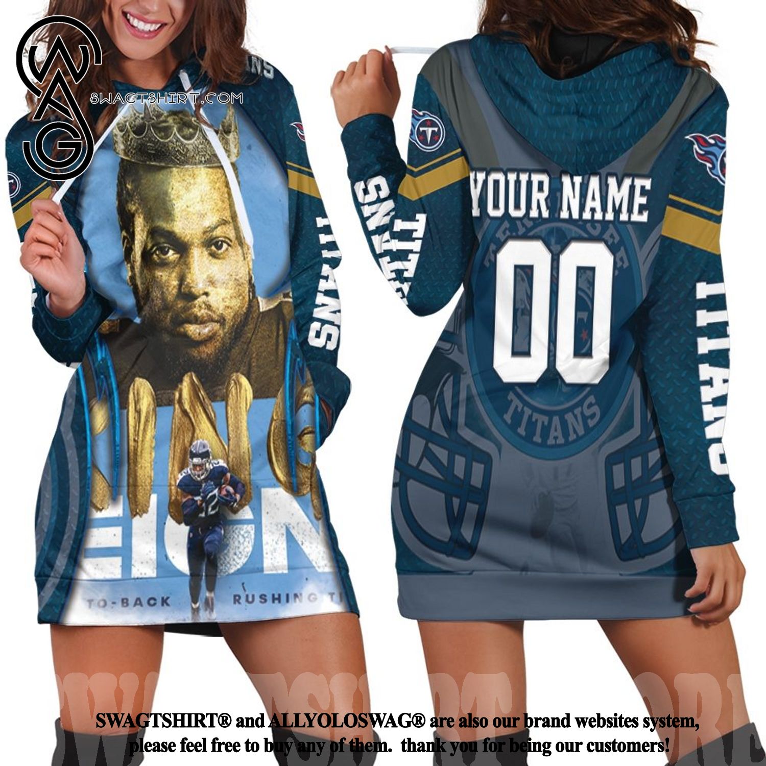 Derrick Henry King 22 Tennessee Titans AFC South Division Champions Full Printing Hoodie Dress