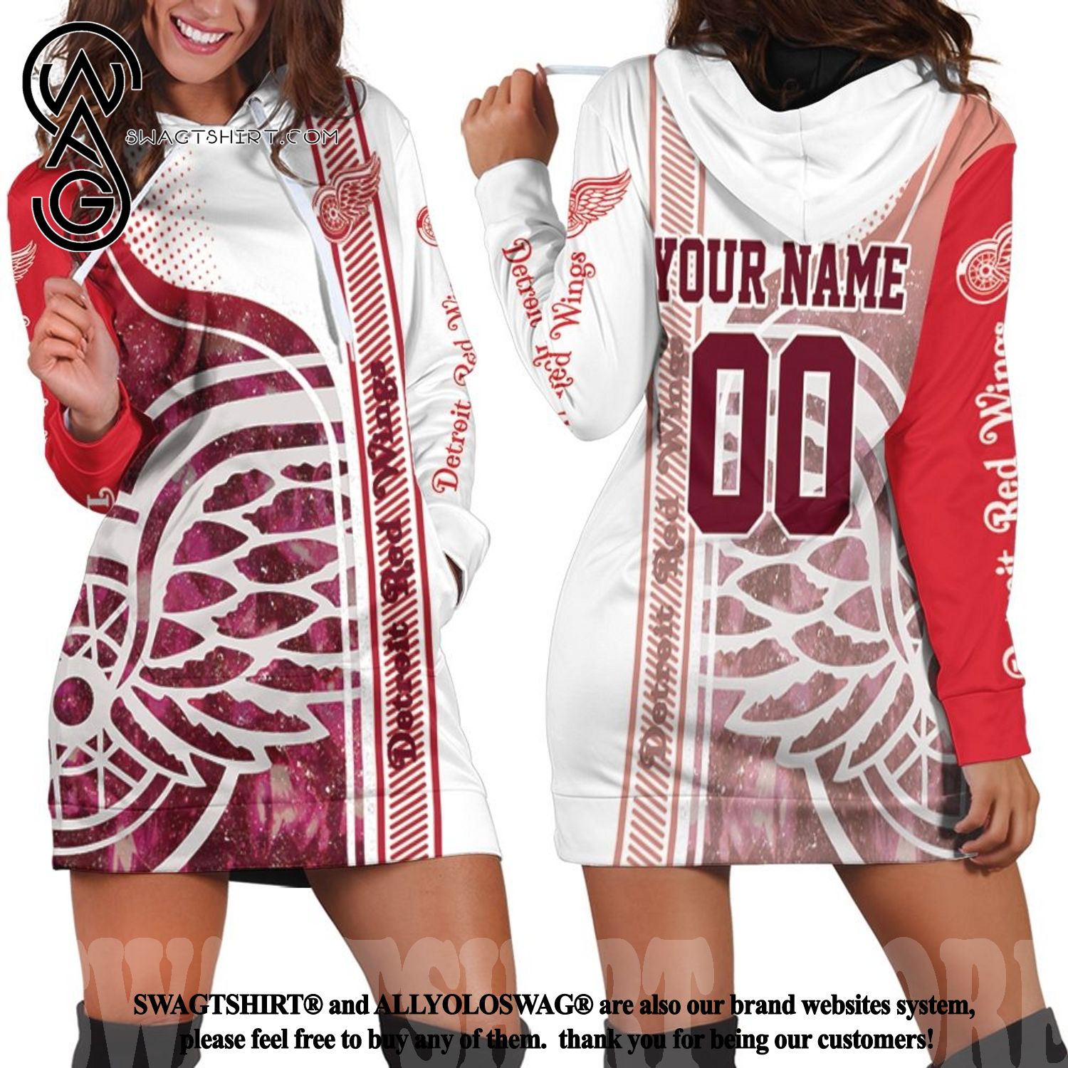 Detroit Red Wings Jersey Style Personalized Red And White Cool Style Hoodie Dress