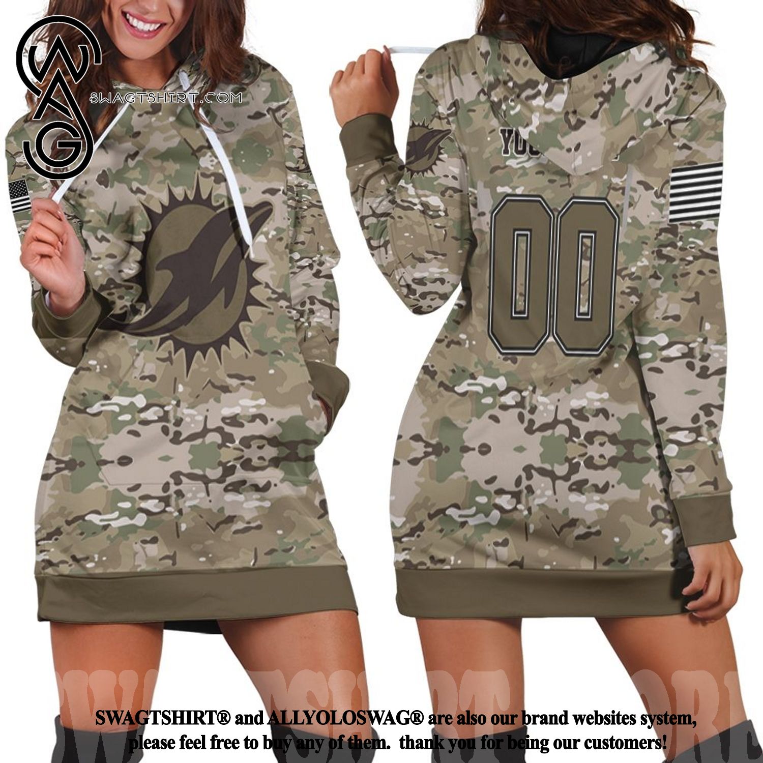 Dolphins Camoflage Pattern 3D Hoodie Dress