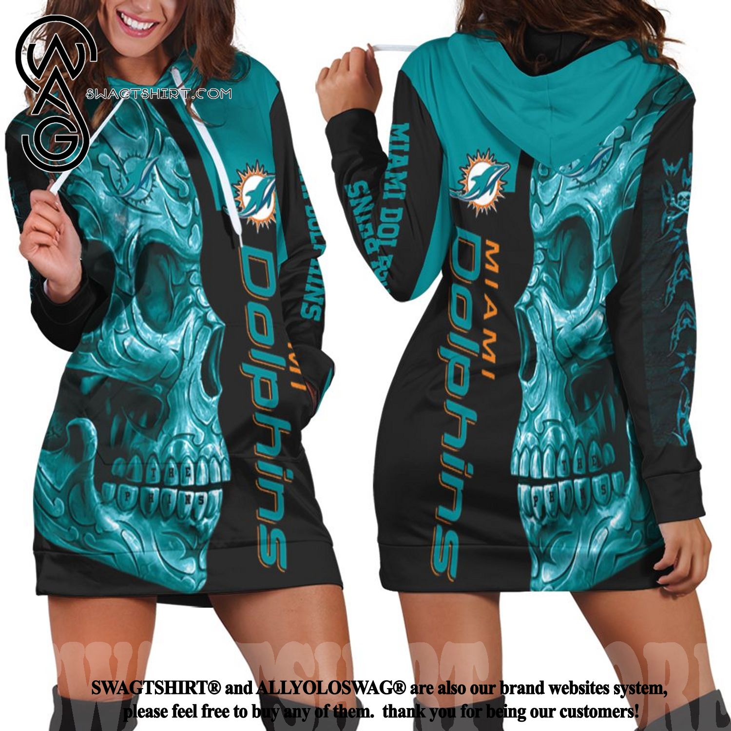 Dolphins NFL Skull 3d Jersey High Fashion Hoodie Dress