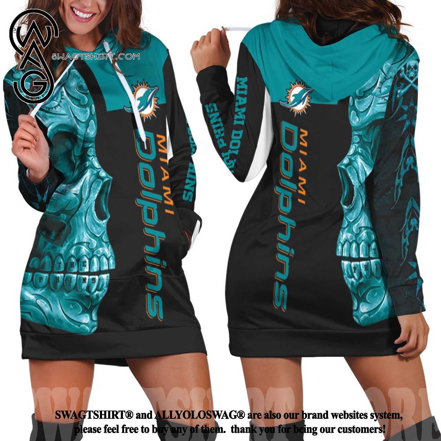 Dolphins NFL Skull For Fans Hoodie Dress