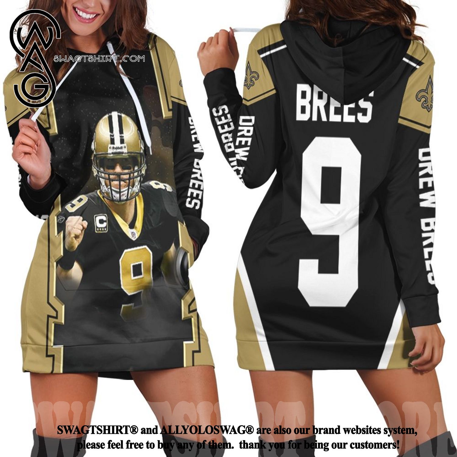 Drew Brees New Orleans Saints Logo 3D Hoodie Dress