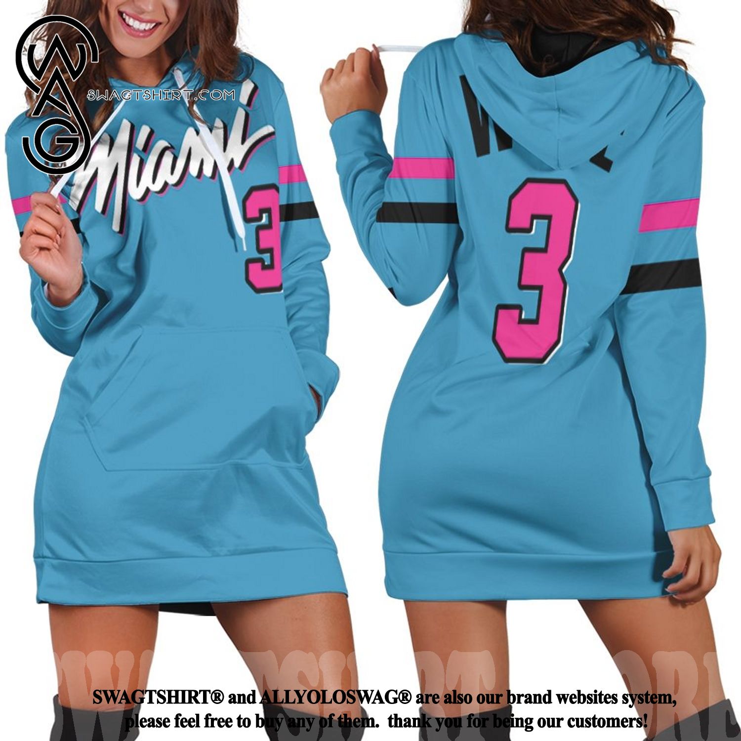 Dwyane Wade Heat Blue City Edition Jersey Inspired Street Style All Over Print Hoodie Dress