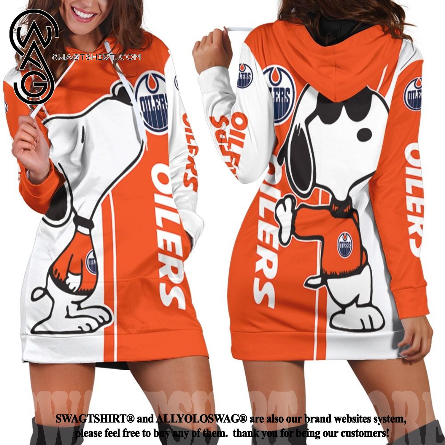 Edmonton Oilers Snoopy Lover Cool Version Full Print Hoodie Dress