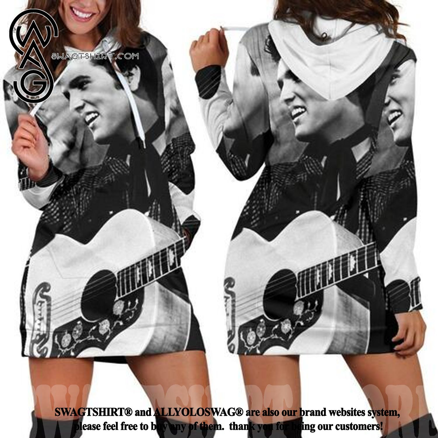 Elvis Presley Street Style All Over Print Hoodie Dress