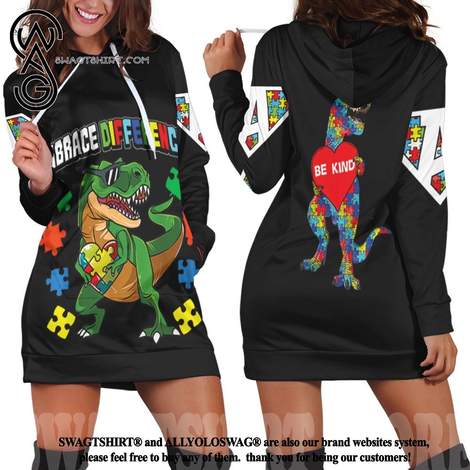 Embrace Differences Dinosaurs Autism New Fashion Hoodie Dress
