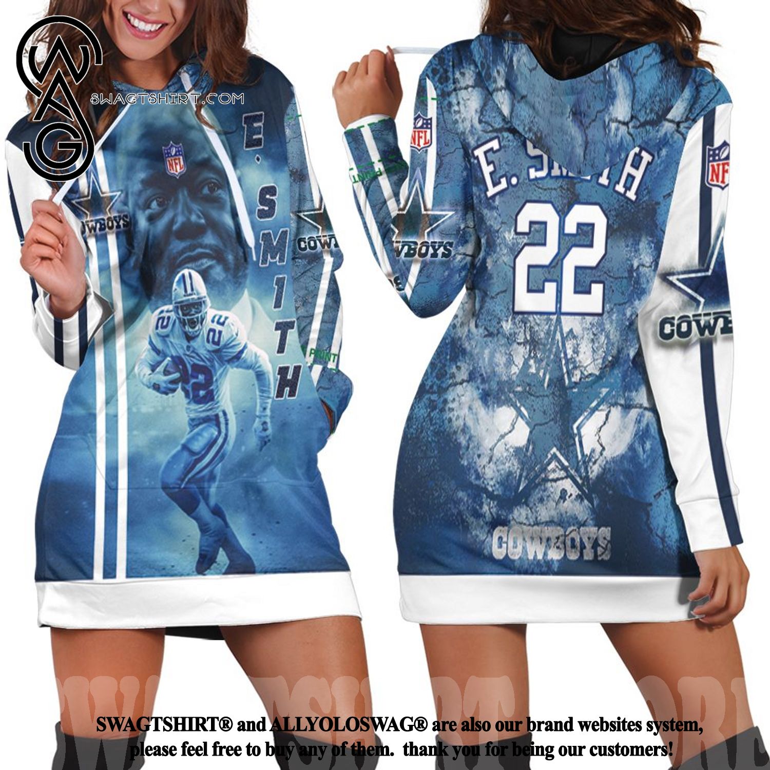 Emmitt Smith 22 Dallas Cowboys Hot Outfit All Over Print Hoodie Dress