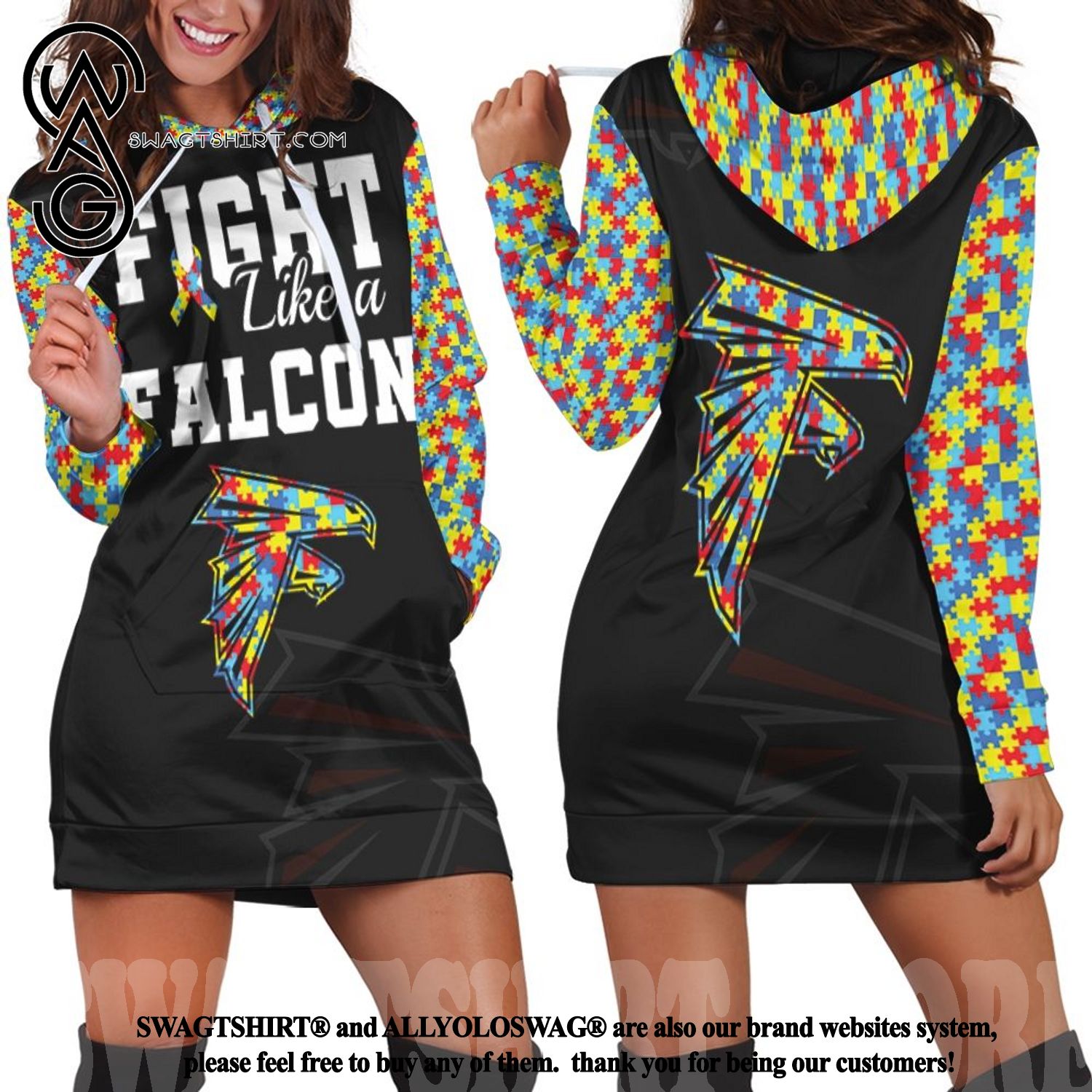 Fight Like A Atlanta Falcons Autism Support 3D Hoodie Dress