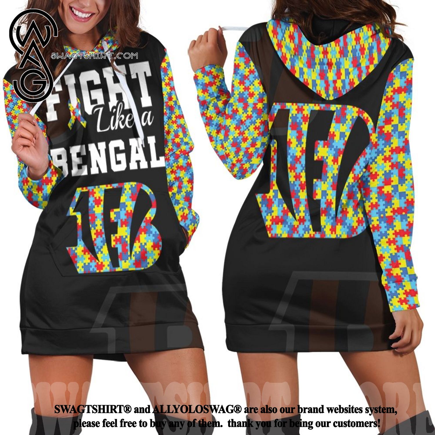 Fight Like A Cincinnati Bengals Autism Support Best Combo 3D Hoodie Dress