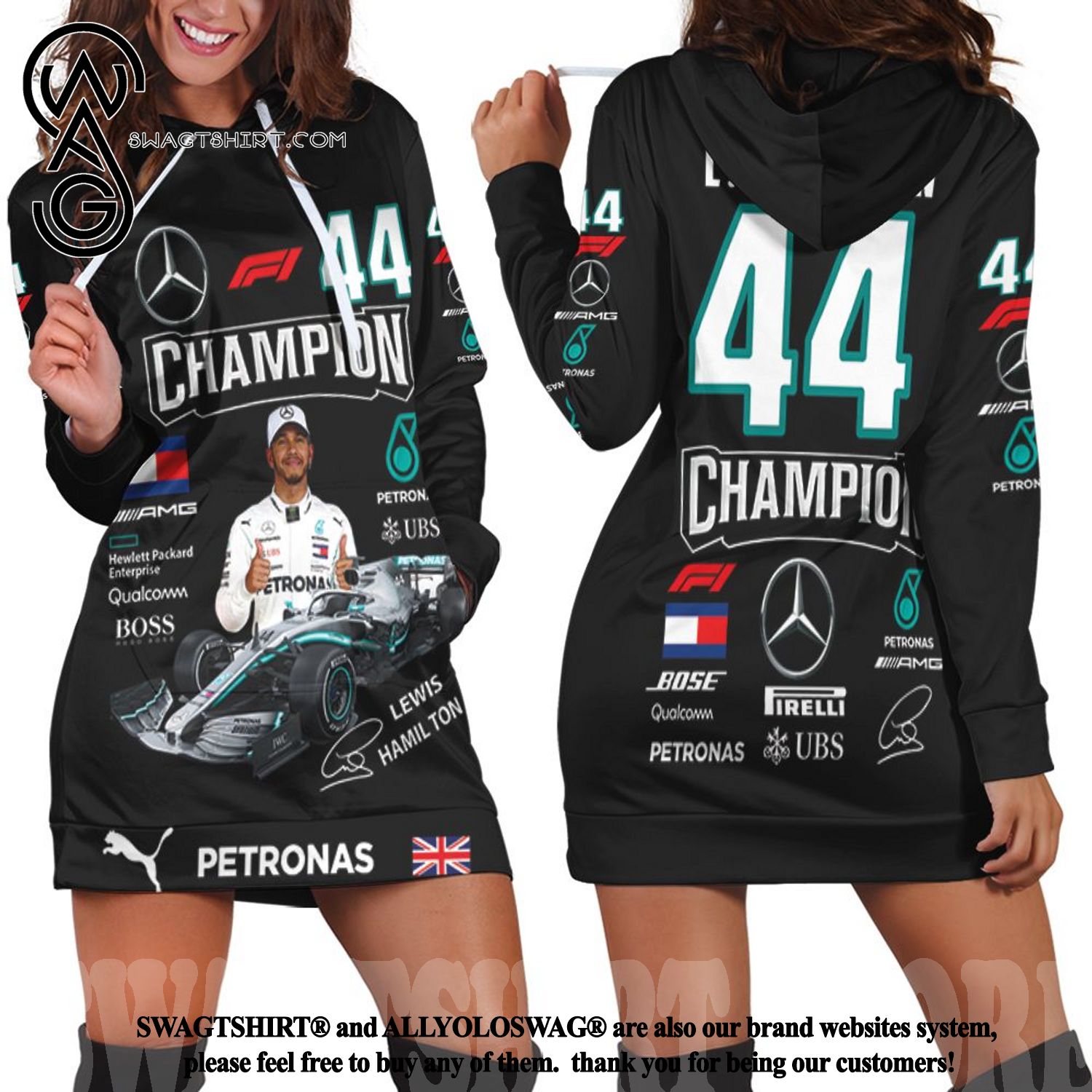 Formula 1 Lewis Hamilton Champion Mercedes Street Style Hoodie Dress