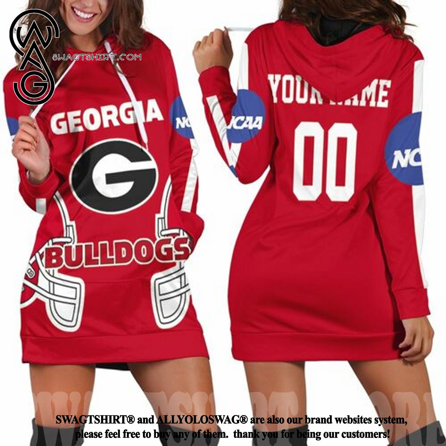 Georgia Bulldogs Ncaa Fan Mascot Cool Version Full Print Hoodie Dress