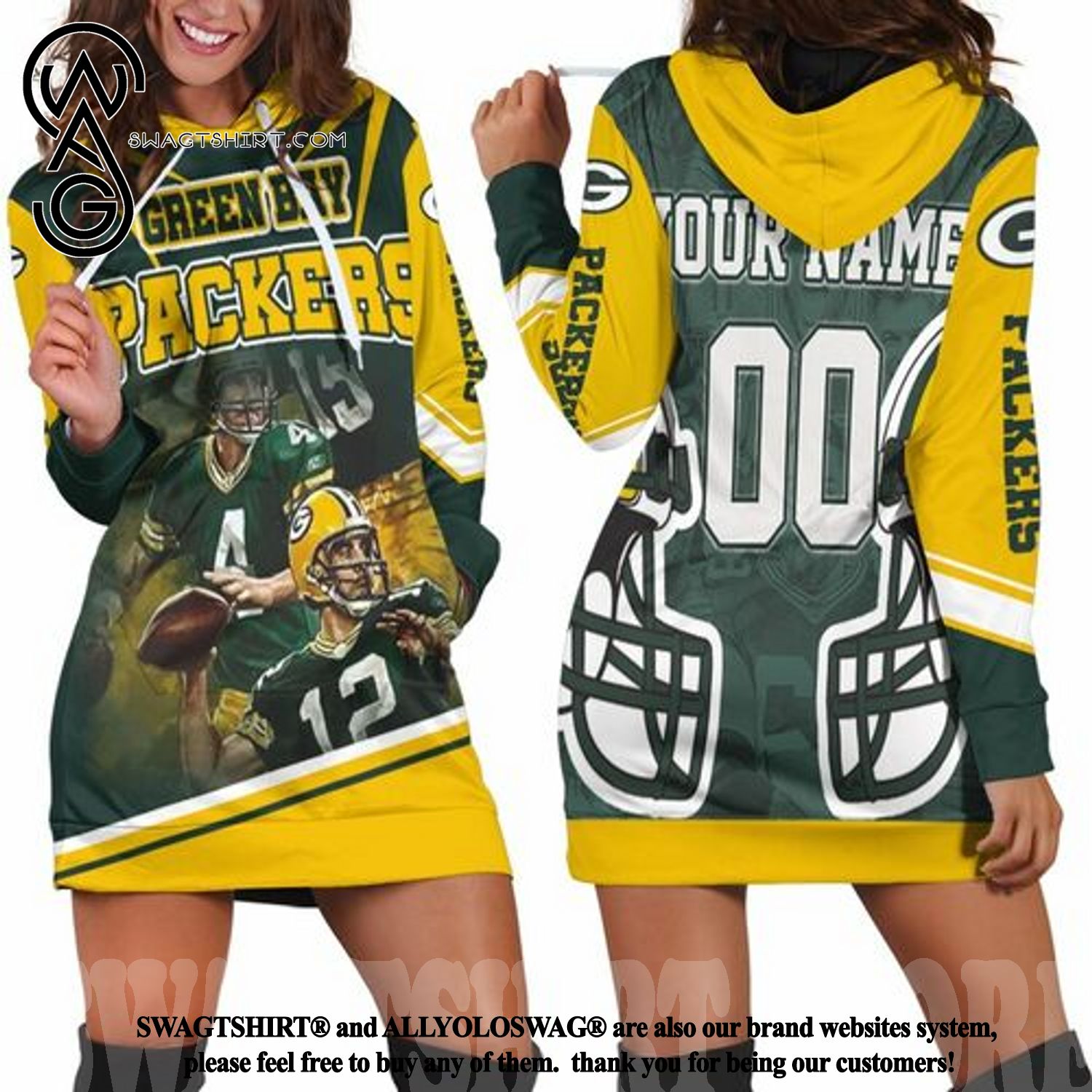 Green Bay Packers Aaron Rodgers Brett Favre Juwann Winfree Great New Type Hoodie Dress